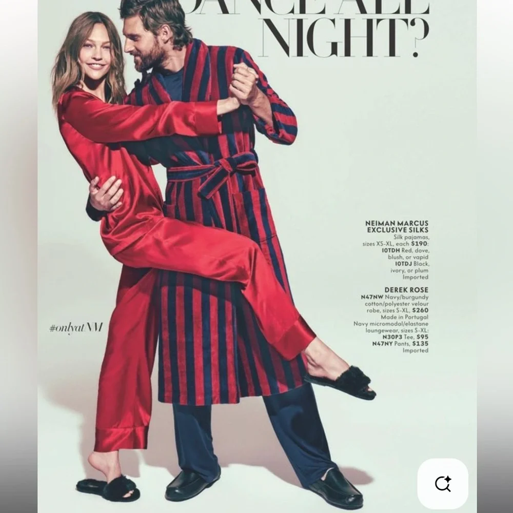 Neiman Marcus Intimates Red 100% Silk Pajamas 2pc Set Bottoms Pants Top Shirt - Picture 2 of 15